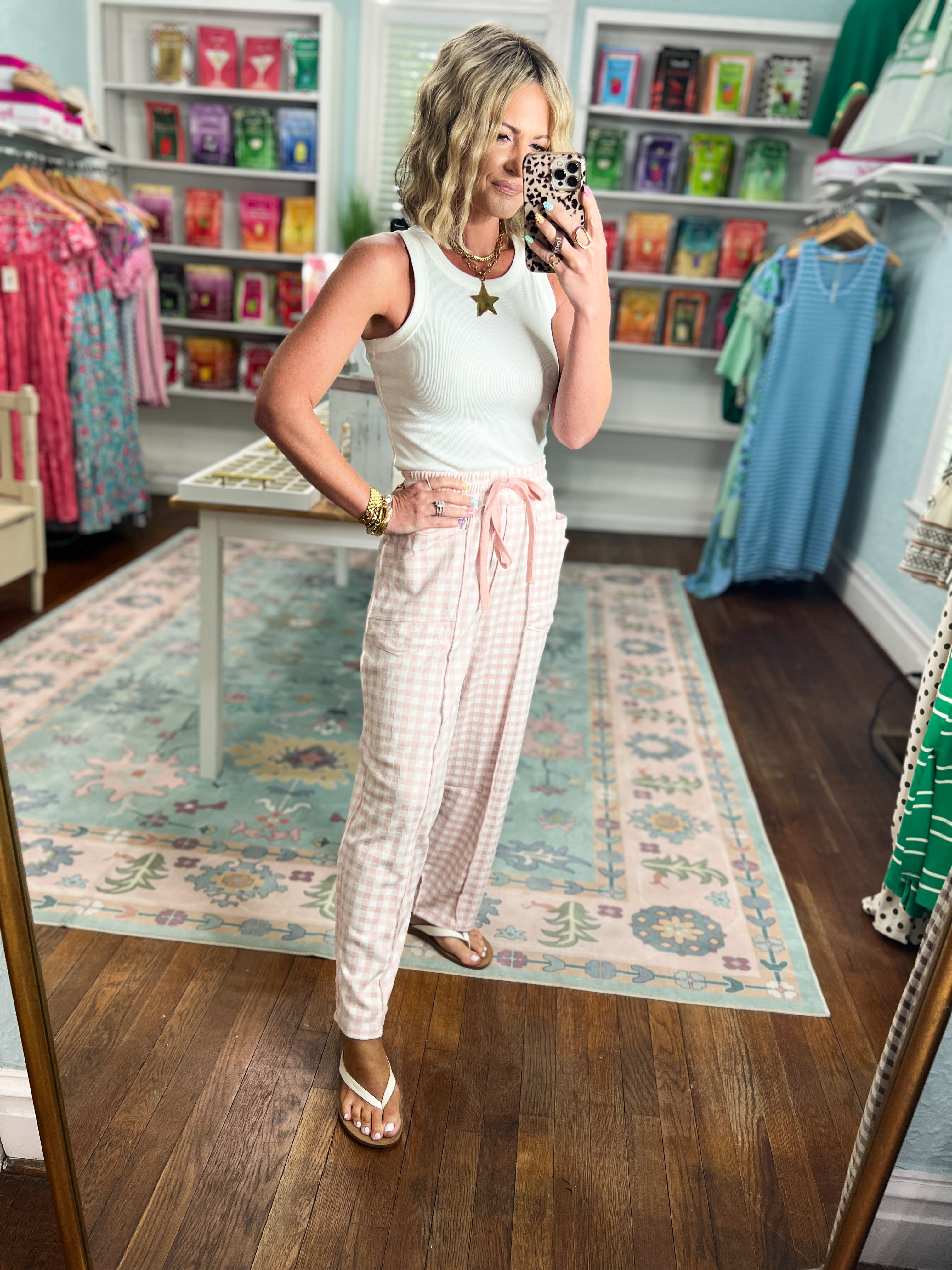 All Clear Check Barrel Fit Utility Knit Pants - Soft Blush
