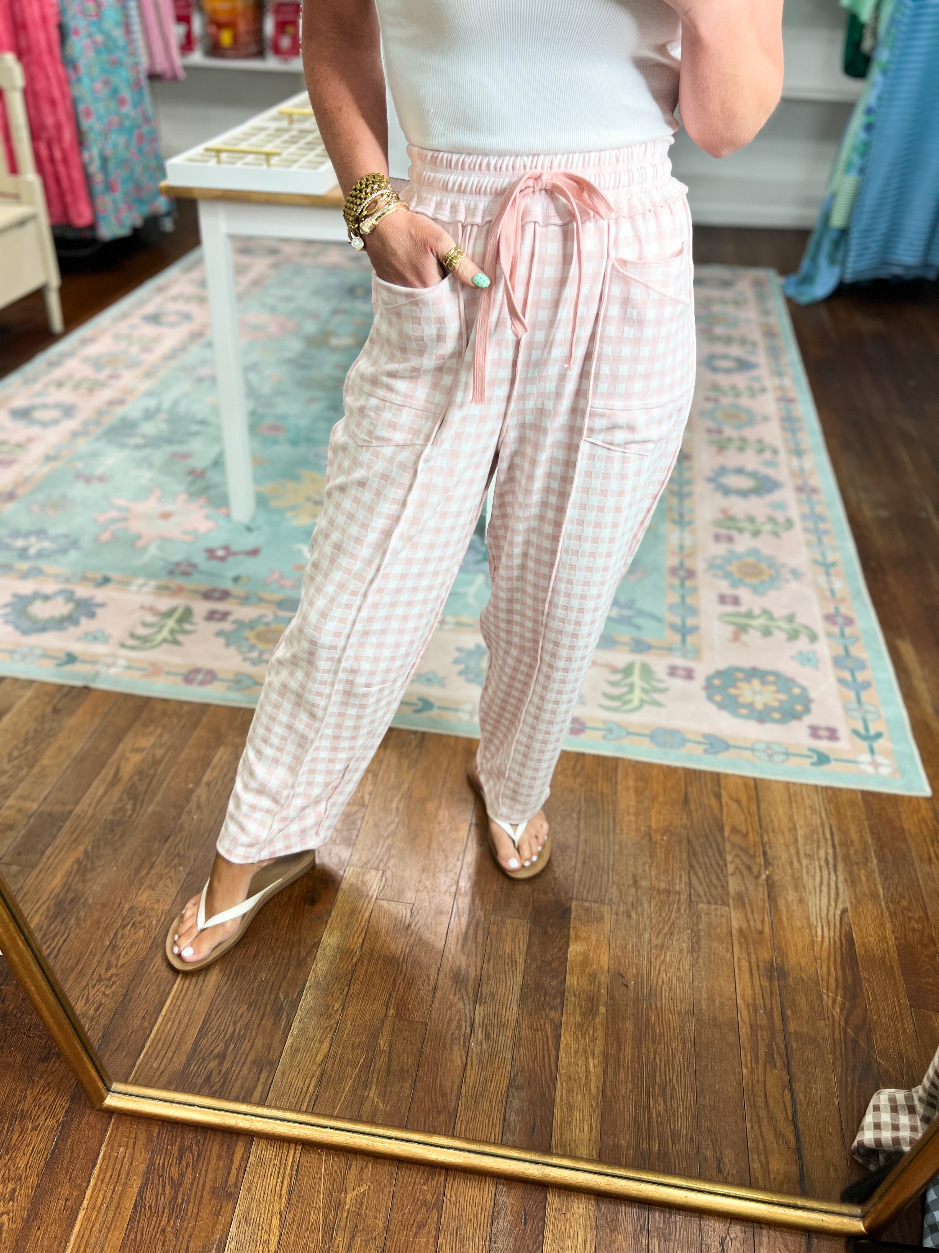 All Clear Check Barrel Fit Utility Knit Pants - Soft Blush