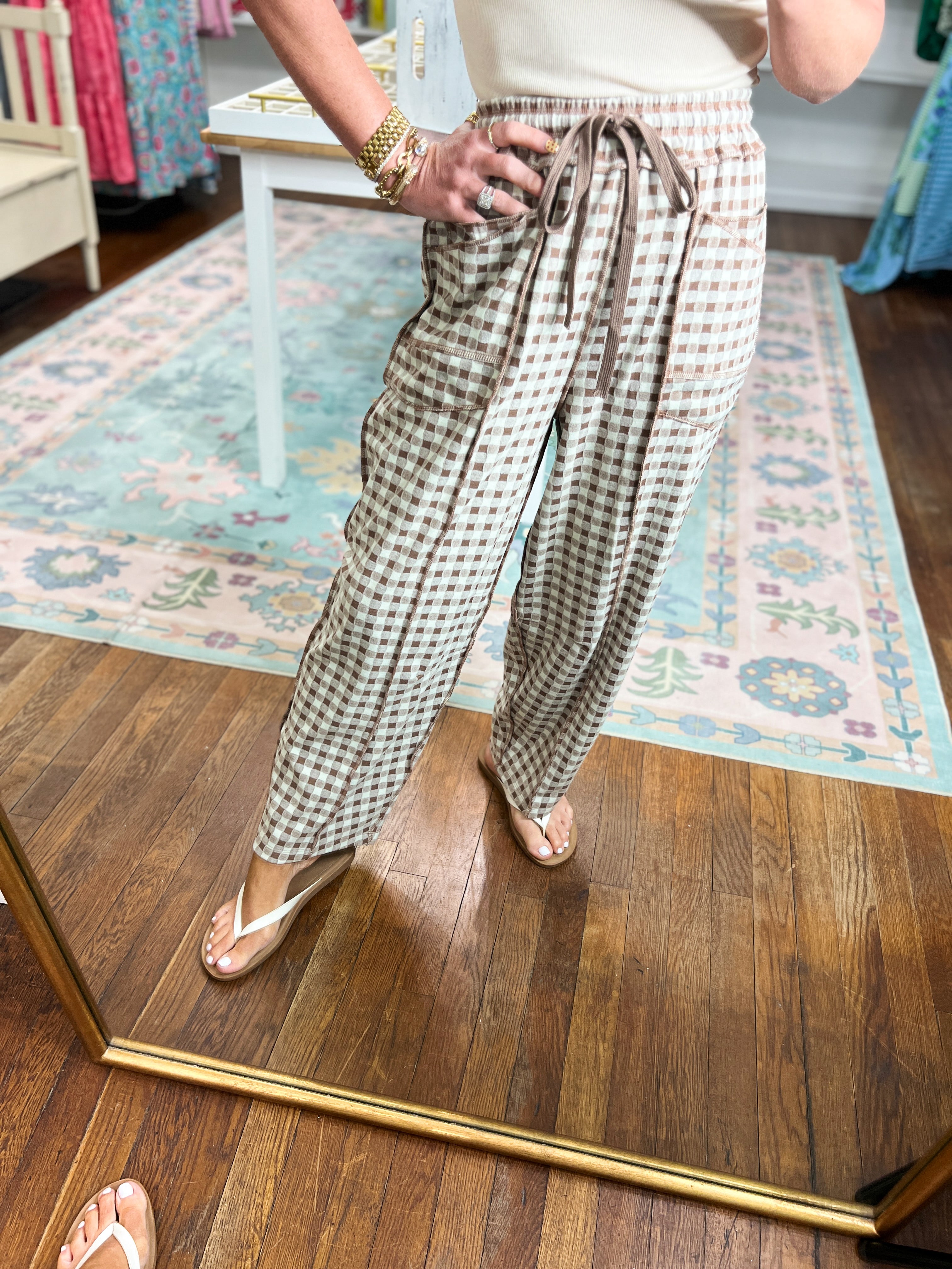 All Clear Check Barrel Fit Utility Knit Pants - Mocha
