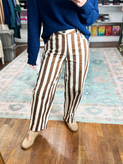 Striped to Perfection Barrel Pants - Camel