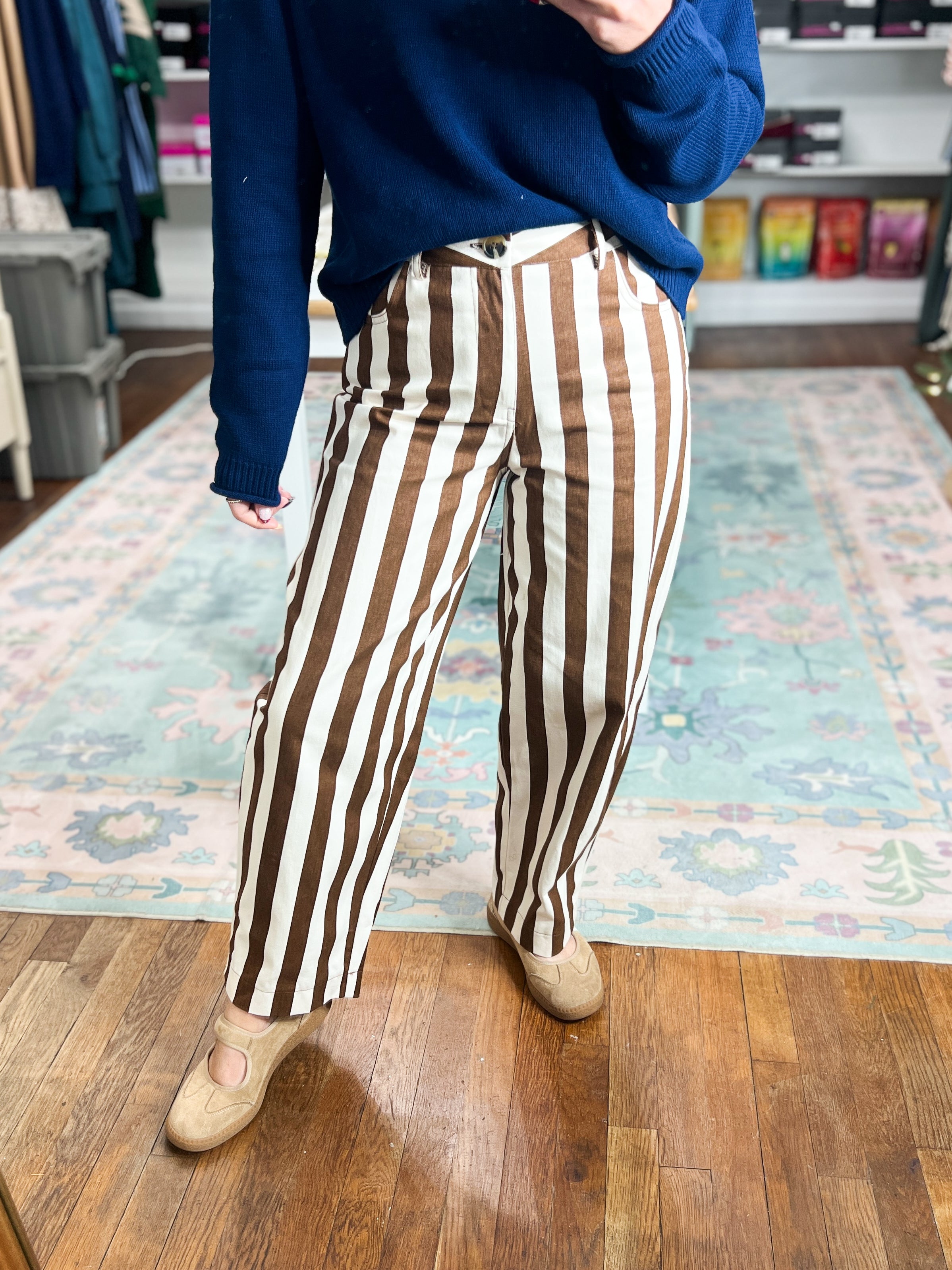 Striped to Perfection Barrel Pants - Camel