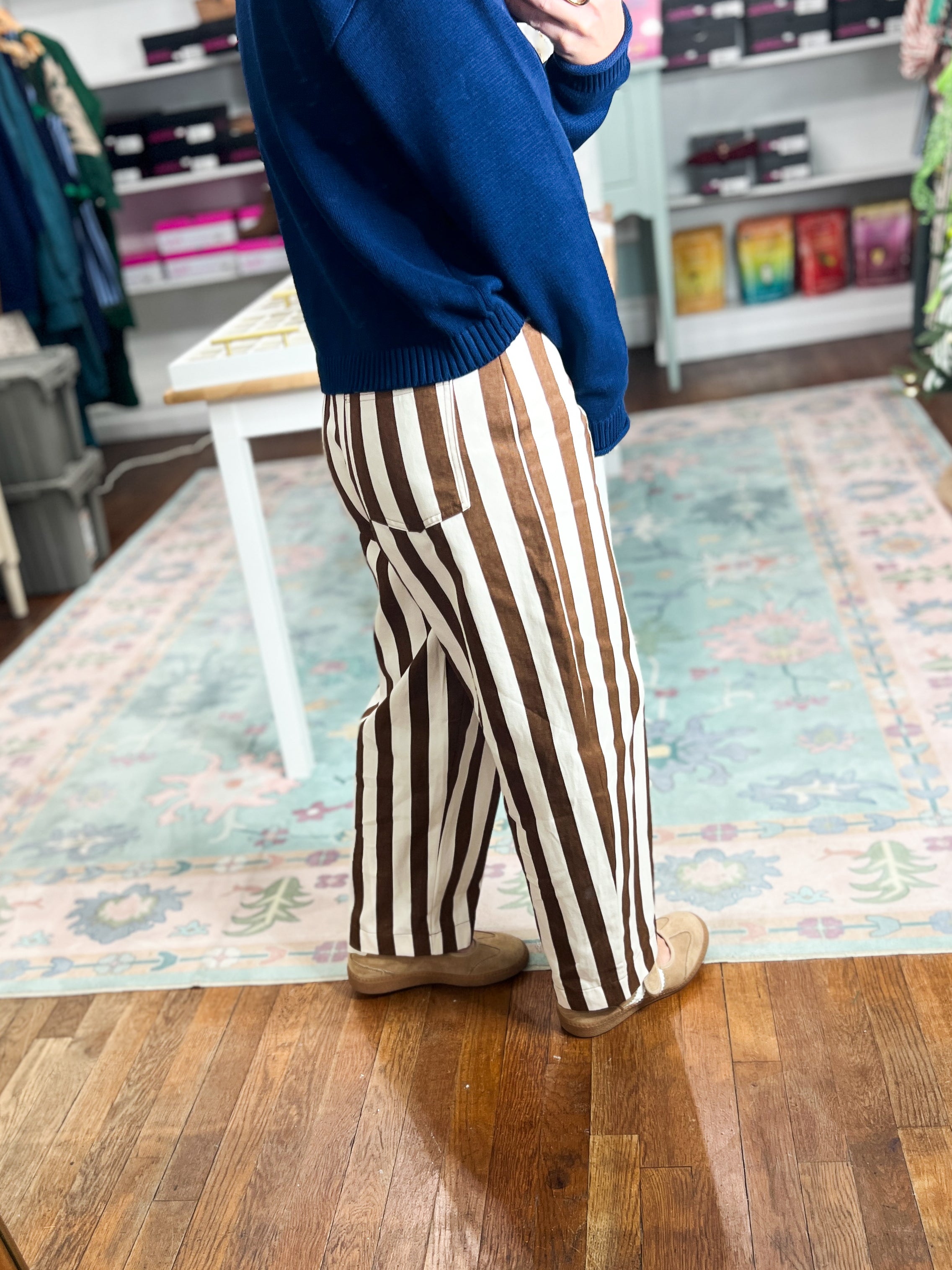 Striped to Perfection Barrel Pants - Camel