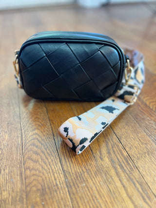 Leopard Strap Crossbody Shoulder Bag - Black