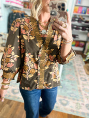 Golden Opportunity Floral Top - Mocha