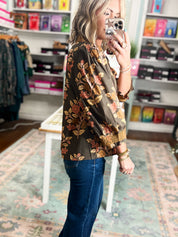 Golden Opportunity Floral Top - Mocha