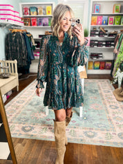 Consider it a Compliment Boho Floral Tiered Dress - Teal Multi