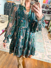 Consider it a Compliment Boho Floral Tiered Dress - Teal Multi