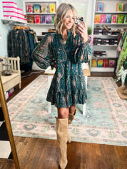 Consider it a Compliment Boho Floral Tiered Dress - Teal Multi
