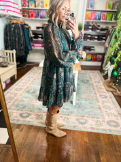 Consider it a Compliment Boho Floral Tiered Dress - Teal Multi