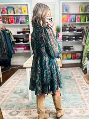 Consider it a Compliment Boho Floral Tiered Dress - Teal Multi