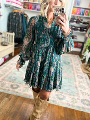 Consider it a Compliment Boho Floral Tiered Dress - Teal Multi