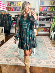 Consider it a Compliment Boho Floral Tiered Dress - Teal Multi