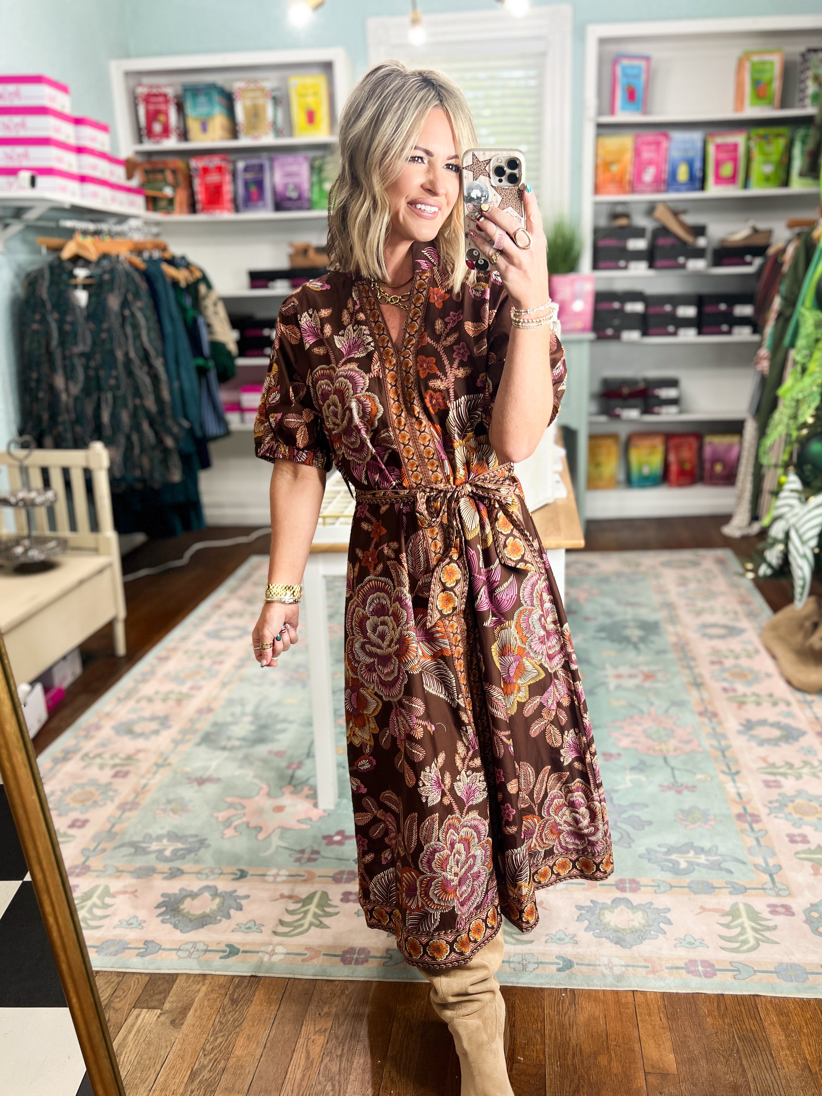 When Leaves Turn Floral Midi Dress - Terra Cotta