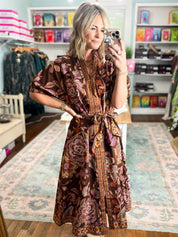When Leaves Turn Floral Midi Dress - Terra Cotta