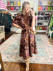 When Leaves Turn Floral Midi Dress - Terra Cotta