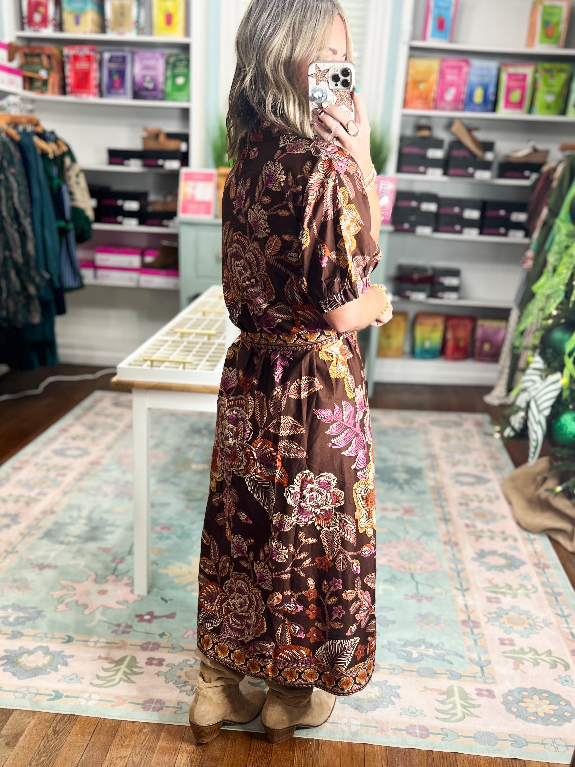 When Leaves Turn Floral Midi Dress - Terra Cotta
