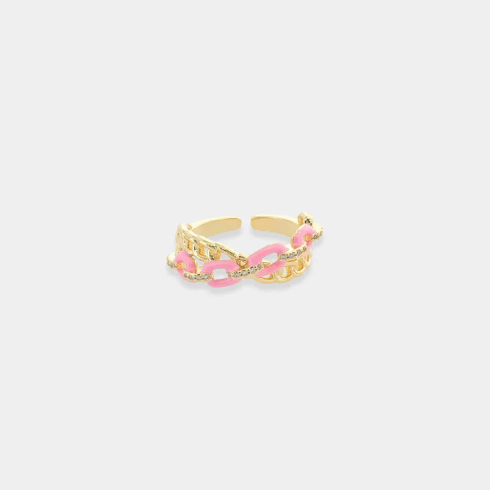 Enamel Chain Cuff Ring- Pink