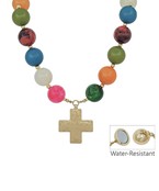 20mm Beads and Cross Charm Necklace - Multi