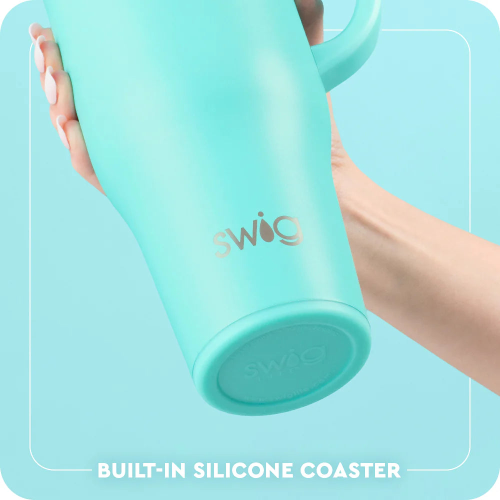 Swig 40 oz mega mug bottom with built-in silicone coaster and base branding