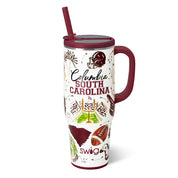 Swig 40 oz mega mug with maroon straw, Columbia South Carolina graphic, side handle
