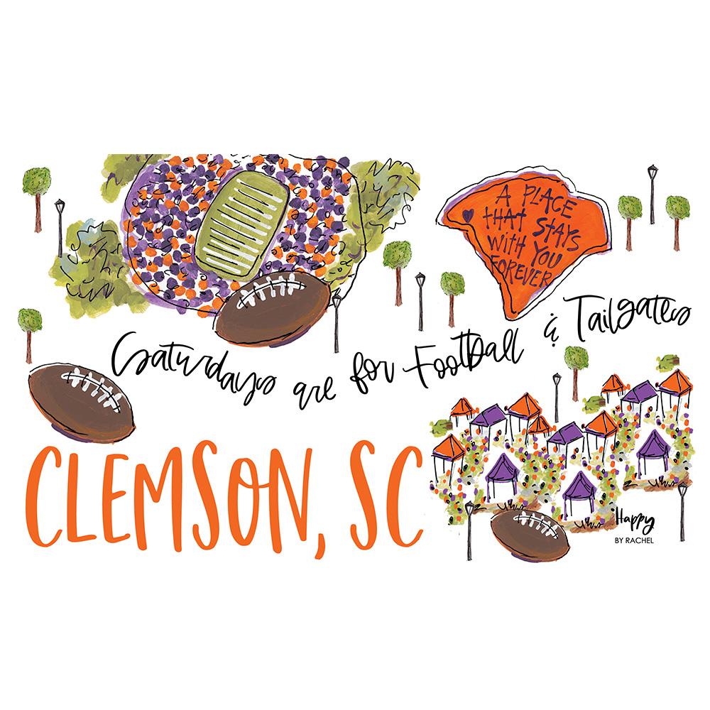 40 oz insulated travel mug with colorful Clemson tailgate artwork and large 'Clemson, SC' text.