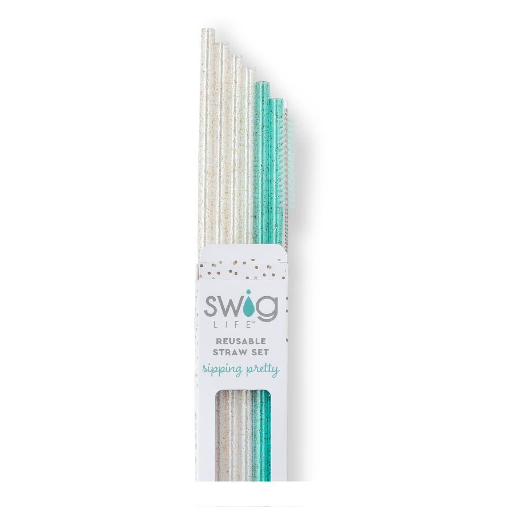 Swig | Reusable Straw Sets - Glitter Clear + Aqua
