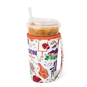 Swig iced cup coolie sleeve with Clemson football-themed design and orange rim
