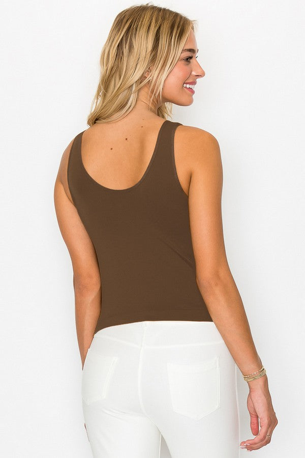 Short-Reversible V Neckline Seamless Tank - Coffee
