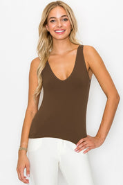 Short-Reversible V Neckline Seamless Tank - Coffee