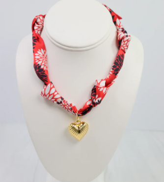 Serafina Scarf Charm Necklace - Black Red Floral