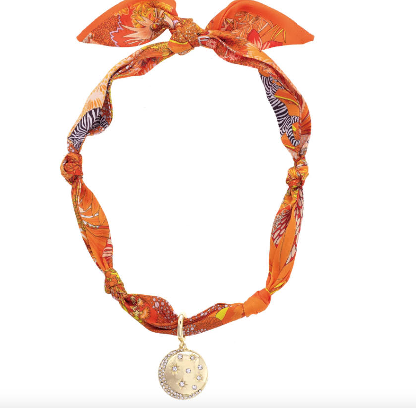 Phoenix Celestial Coin Scarf Necklace - Orange/Yellow