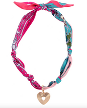 Sophia Glowing Heart Scarf Necklace - Fuchsia/Turquoise/White