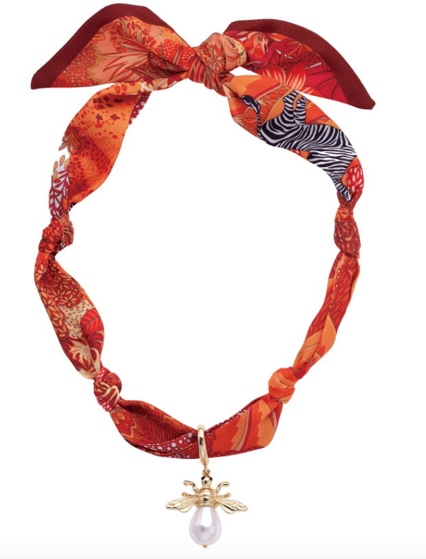 Monroe Pearl Bumble Bee Scarf Necklace - Orange/Red