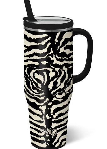 40 oz zebra print insulated travel mug with screw lid and straw