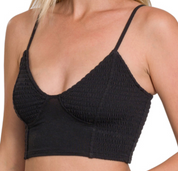 Smocked Triangle Bralette - Black