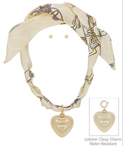 Bold Heart Charm Scarf Necklace Set - Ivory