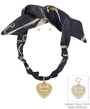 Bold Heart Charm Scarf Necklace Set - Black