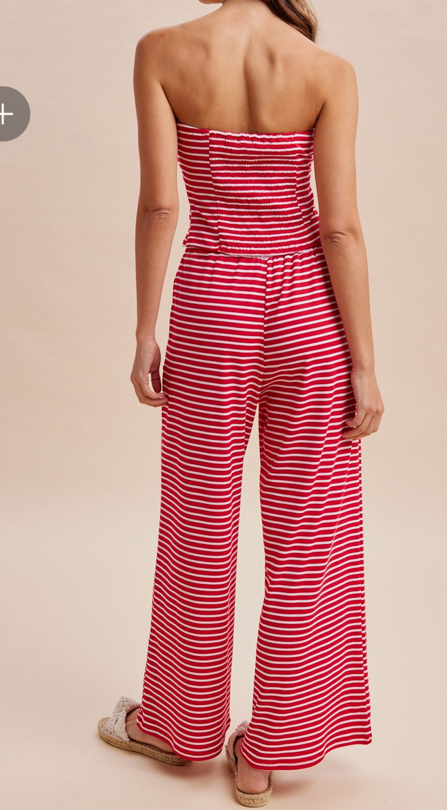 Red, White, and Cute Striped Tube Top and Pant Set