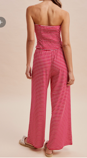 Red, White, and Cute Striped Tube Top and Pant Set