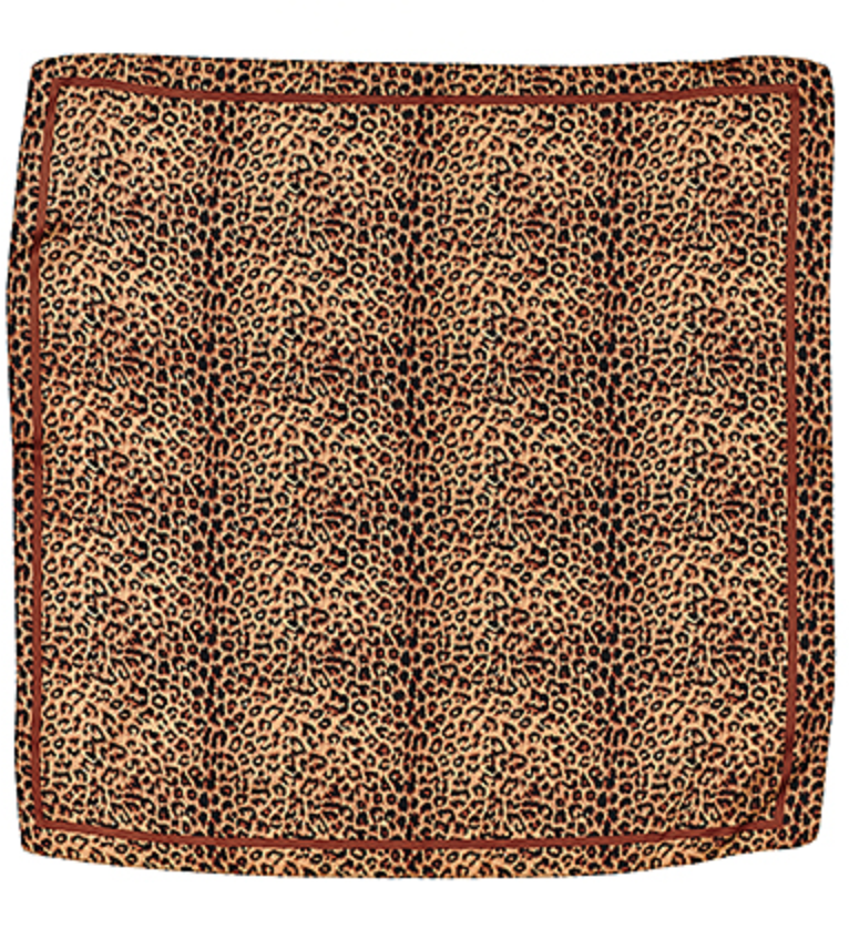 Rectangular silky leopard-print bandana with gold and dark border