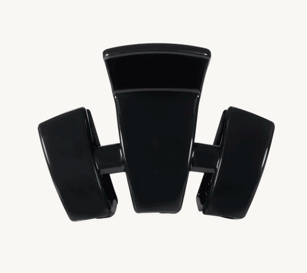 Black petite claw clip with three curved prongs, glossy finish