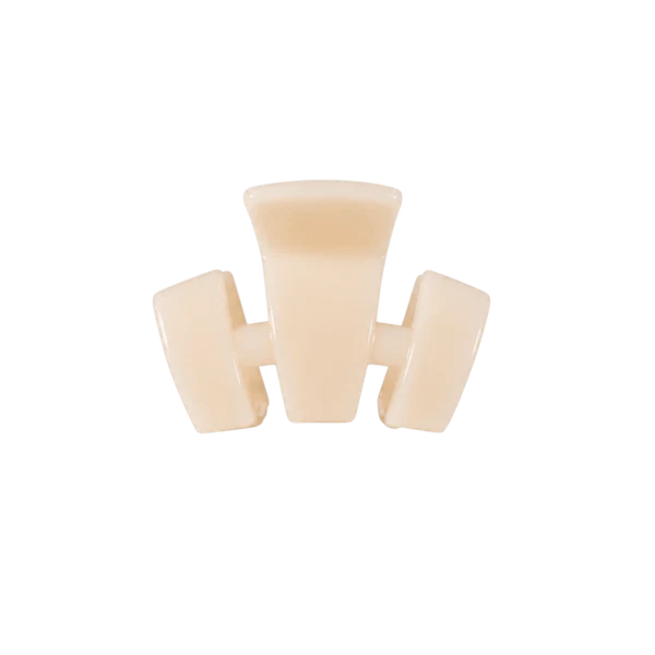 Teleties petite classic claw clip in almond beige, three-prong design