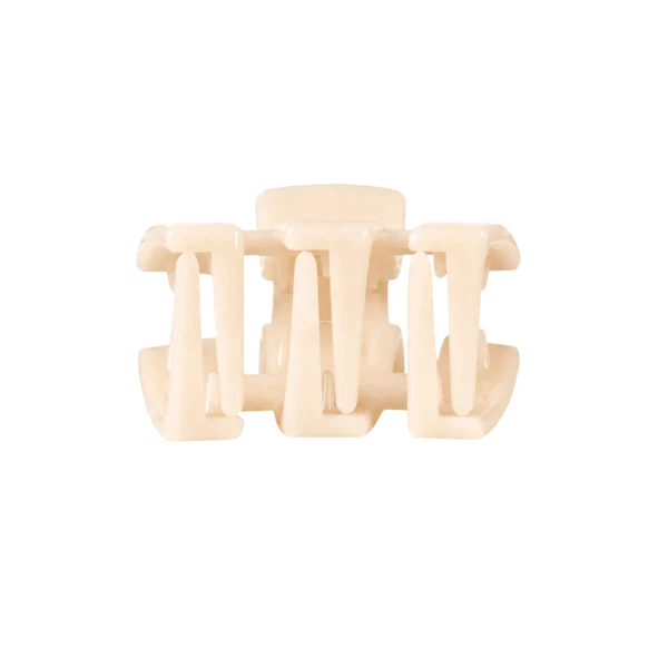 Almond beige petite classic claw clip with curved center prong and side grips
