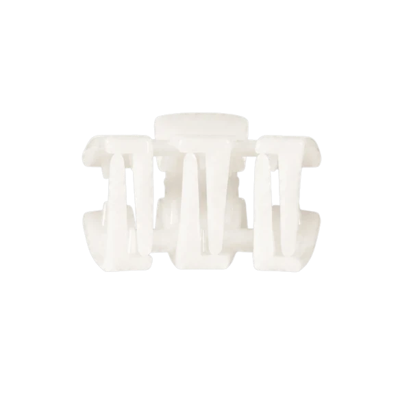 Teleties petite classic claw clip, coconut white molded plastic with side prongs.