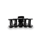 Glossy jet black petite claw clip, open view showing curved grippers