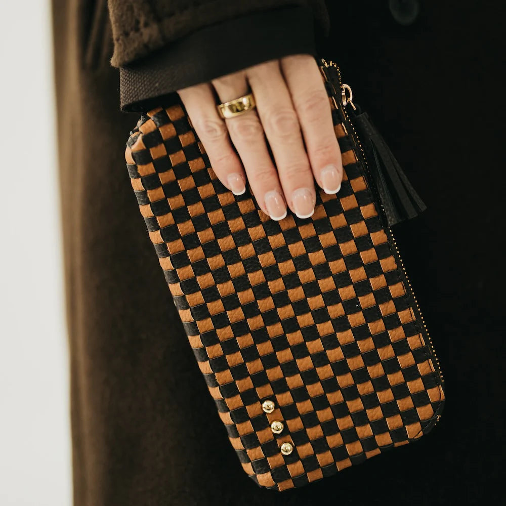 Emma Woven Clutch Wristlet - Checkered Coffee
