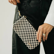 Emma Woven Clutch Wristlet - Checkered Black
