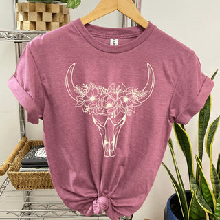 Bull Skull Floral Graphic Tee
