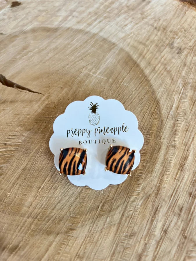 Animal Print Epoxy Studs - Tiger