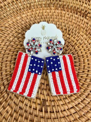 America Flag Bead Earrings
